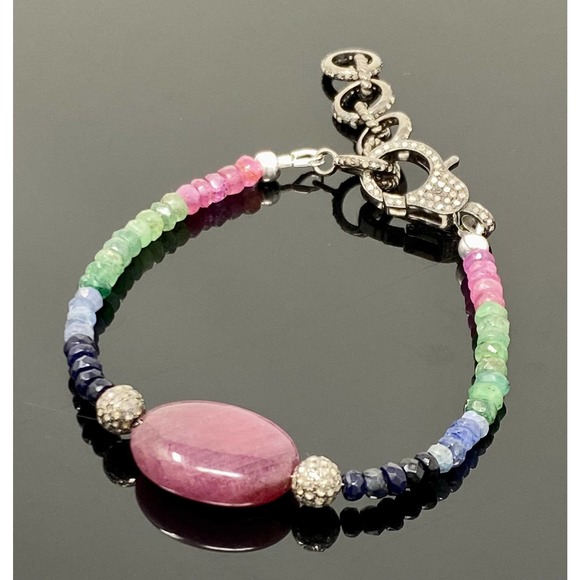 Natural Ruby, Emerald and Sapphire Pave Diamond Bracelet - Picture 4 of 9
